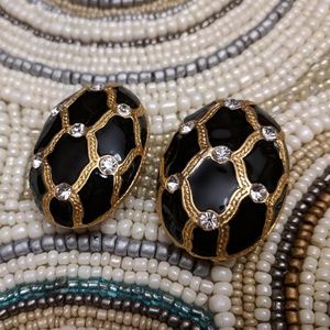 Large vintage clip on earrings, gold & black